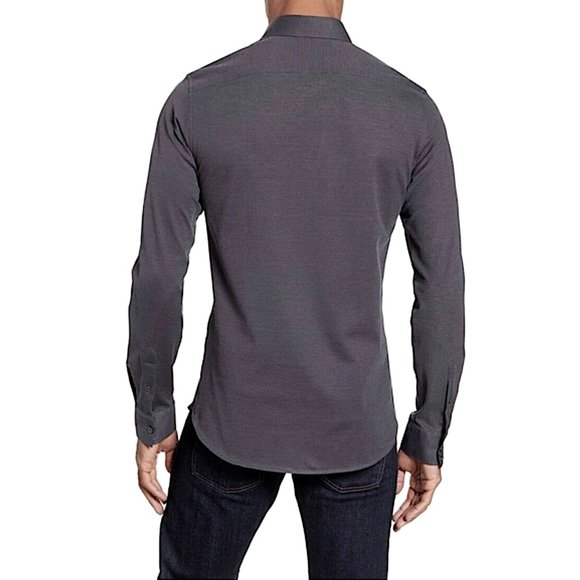 TED BAKER LONDON Broader Gray Pique Cotton Slim Fit Shirt Ted Size 7 - Picture 2 of 10
